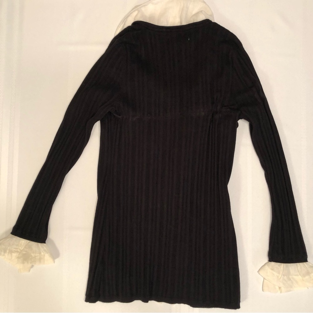 Anthropologie Black Cardigan Button Front with White Ruffle Trim Size S - Picture 2 of 8